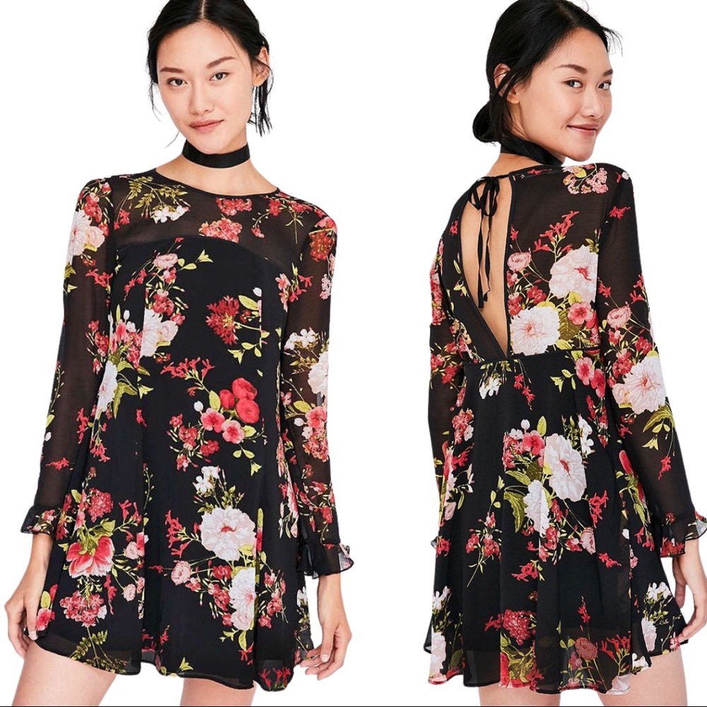 Urban Outfitters Black Ruffled Bell Sleeve Mini Dress